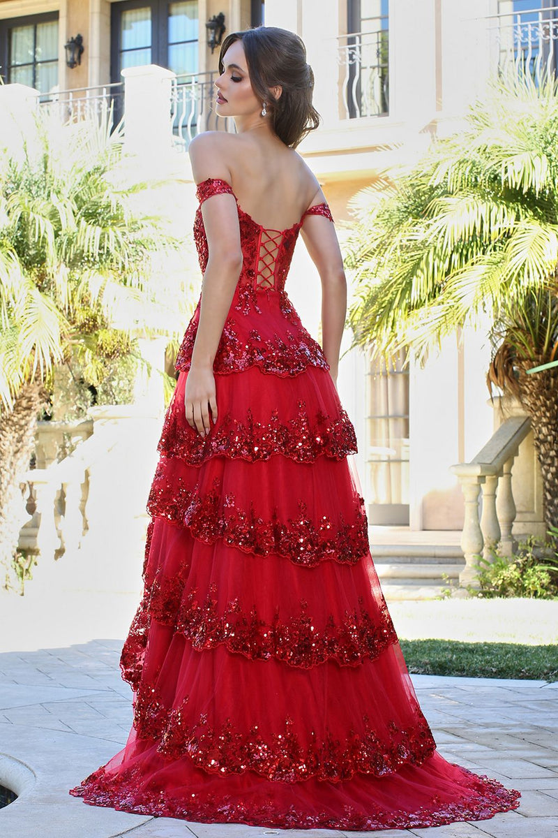 Adora Design 3214 Off Shoulder A-Line Slit Long Formal Gown