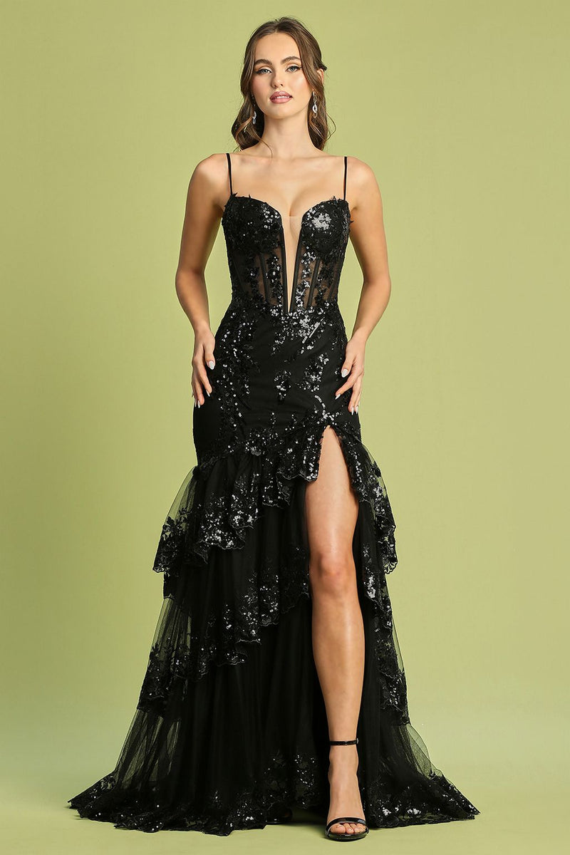 Adora Design 3219 Applique Sequin Corset Fitted Long Prom Dress