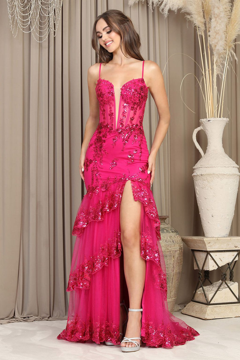 Adora Design 3219 Applique Sequin Corset Fitted Long Prom Dress