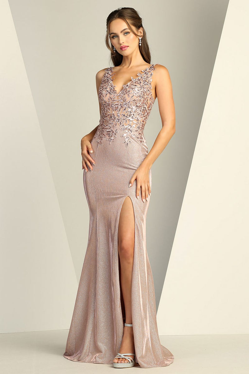 Adora Design 3230 Long Glitter Satin Fitted Formal Prom Gown