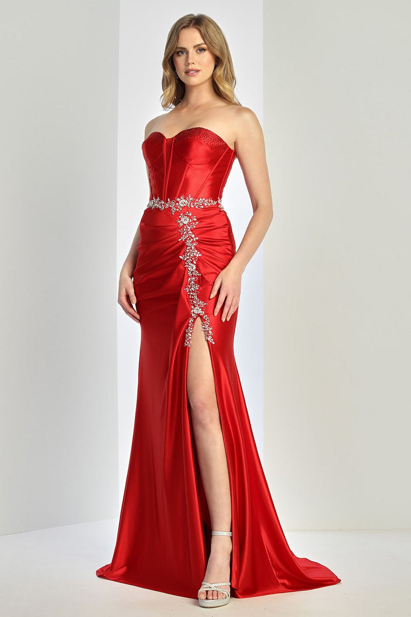 Adora Design 3246 Strapless Beaded Corset Slit Formal Prom Dress
