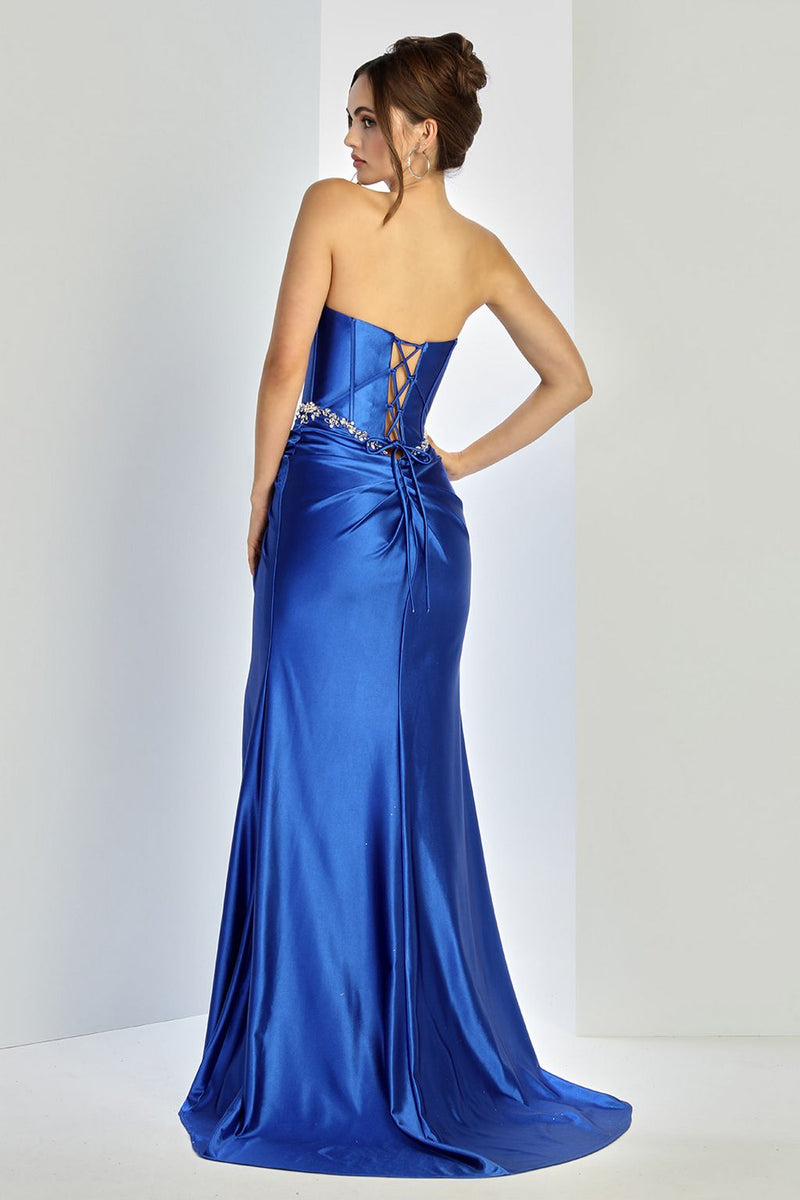 Adora Design 3246 Strapless Beaded Corset Slit Formal Prom Dress