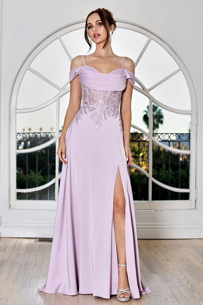 Adora Design 3251 Off Shoulder Pleated Lace Corset Gown