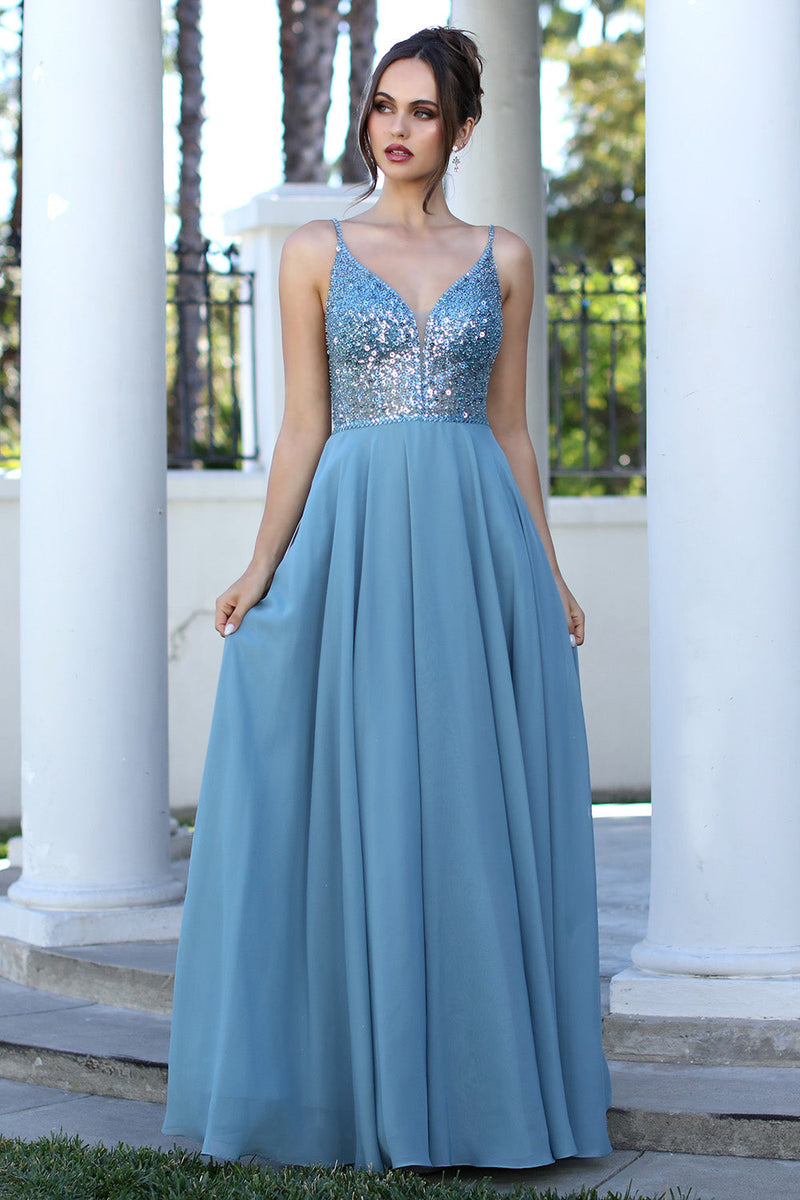 Adora Design 3259 Sequin Chiffon Spaghetti Strap A-Line Prom Dress