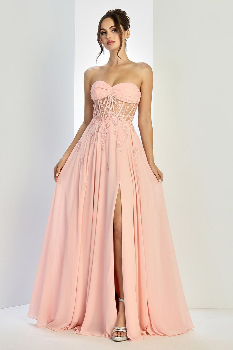 Adora Design 3264 Chiffon Corset A-Line Strapless Prom Gown