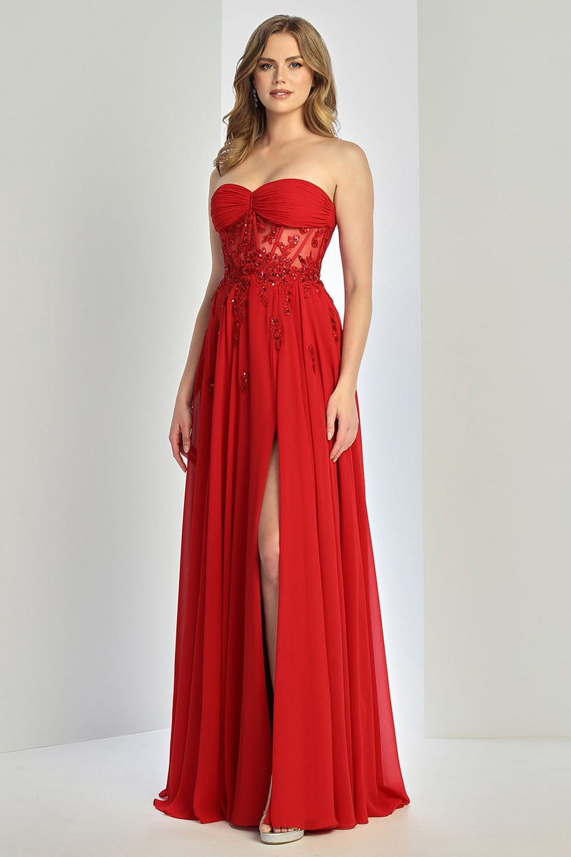 Adora Design 3264 Chiffon Corset A-Line Strapless Prom Gown