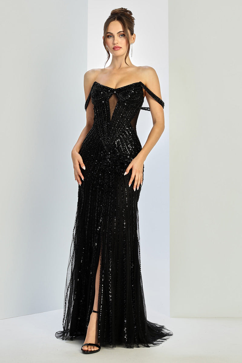 Adora Design 3271 Long Fitted Off Shoulder Sequin Formal Dress