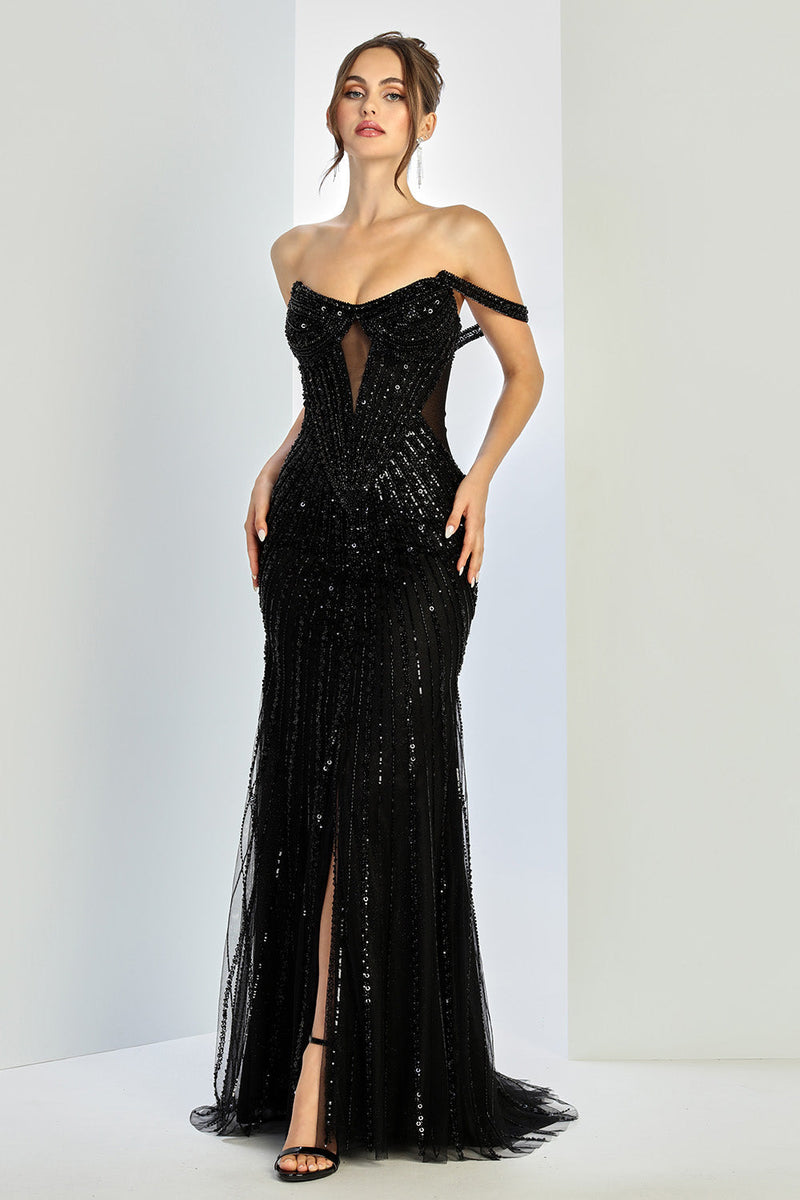 Adora Design 3271 Long Fitted Off Shoulder Sequin Formal Dress