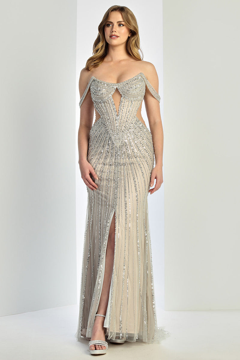 Adora Design 3271 Long Fitted Off Shoulder Sequin Formal Dress