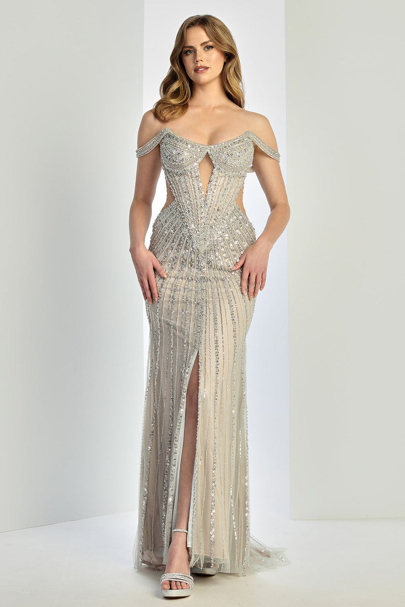 Adora Design 3271 Long Fitted Off Shoulder Sequin Formal Dress