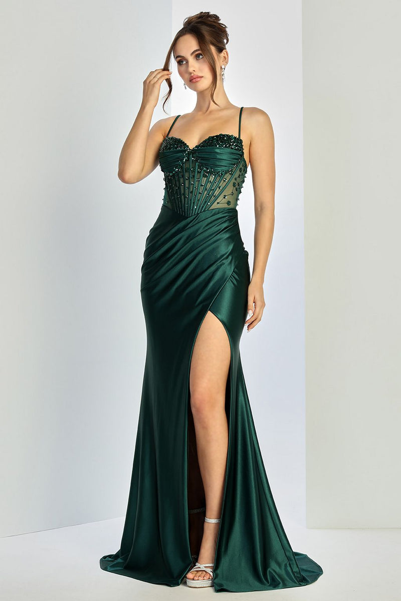 Adora Design 3273 Beaded Corset Spaghetti Strap Slit Prom Gown