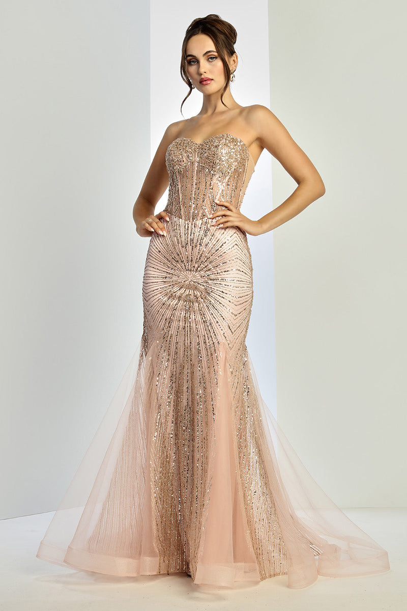 Adora Design 3278 Strapless Beaded Tulle Mermaid Prom Dress