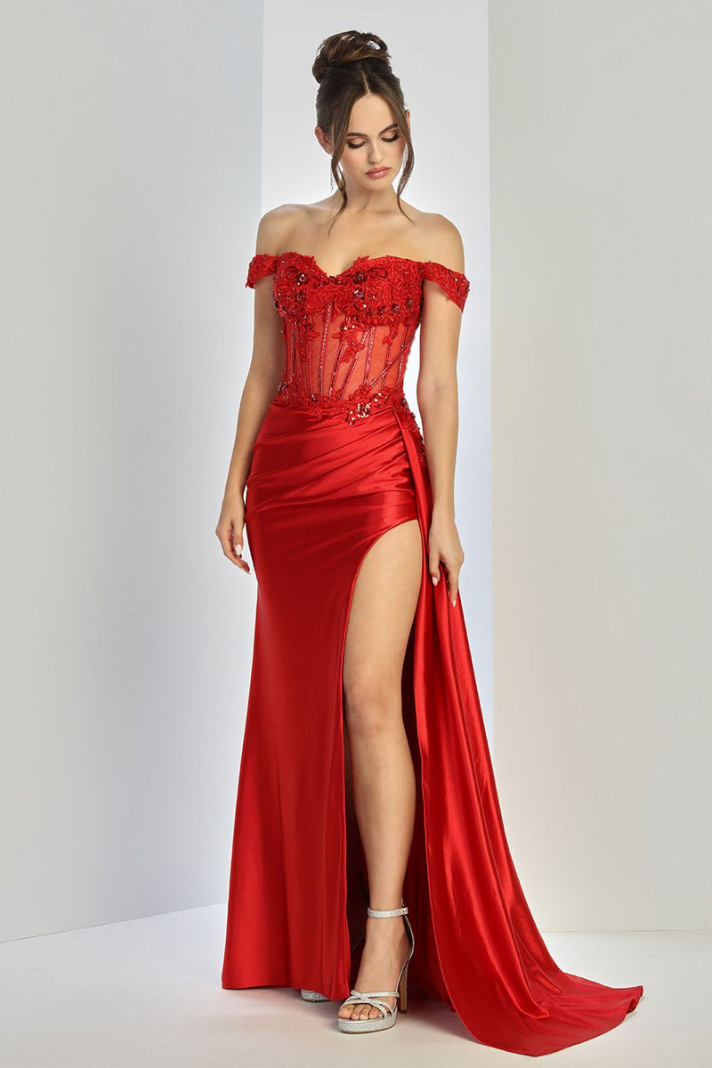 Adora Design 3281 Off Shoulder Beaded Applique Corset Prom Gown