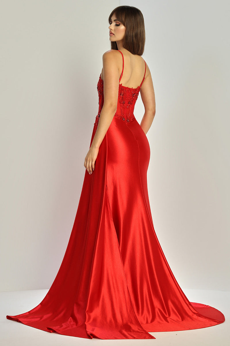 Adora Design 3302 Beaded Corset Spaghetti Strap Slit Prom Gown