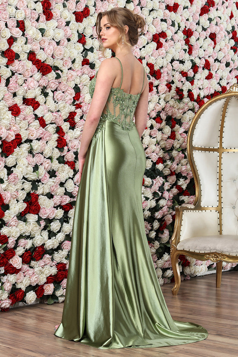 Adora Design 3302 Beaded Corset Spaghetti Strap Slit Prom Gown