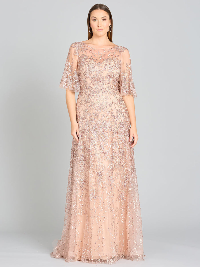 Lara 33277 Cape Sleeve Embroidered Mother of the Bride Dress