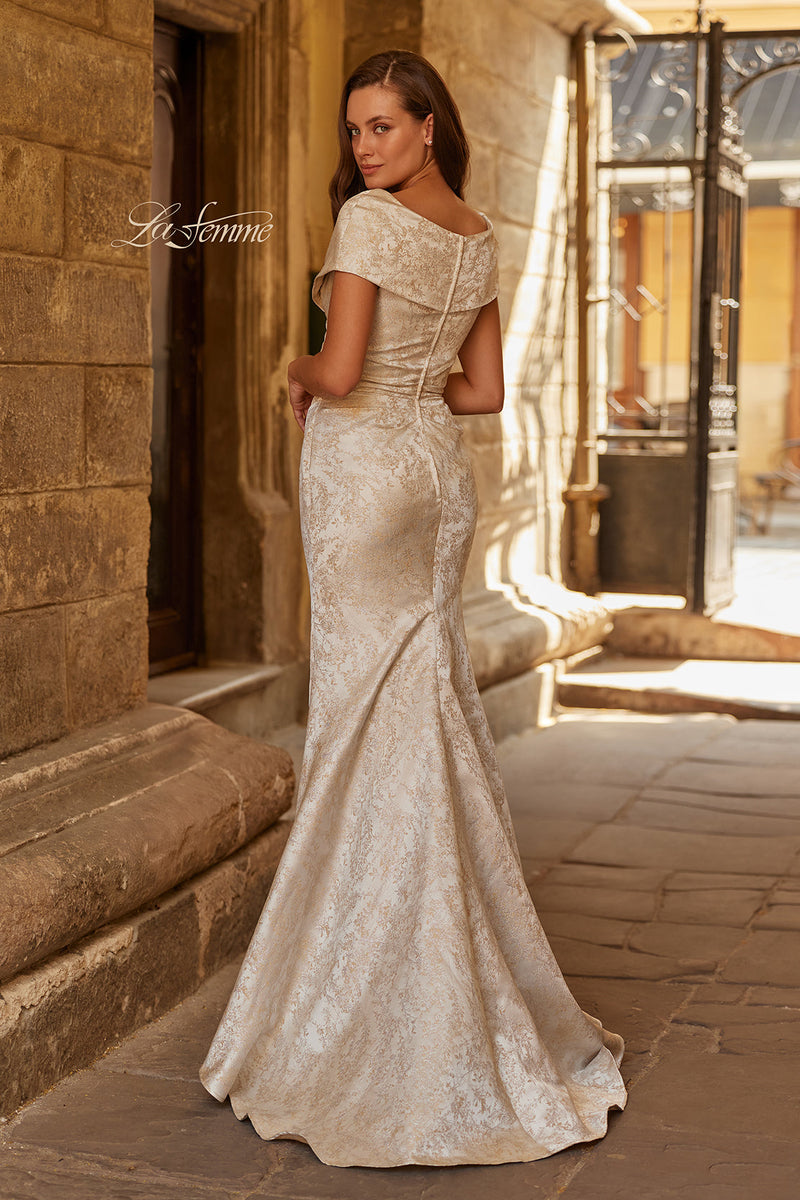 La Femme 33428 V-Neck Textured Fit and Flare Gown