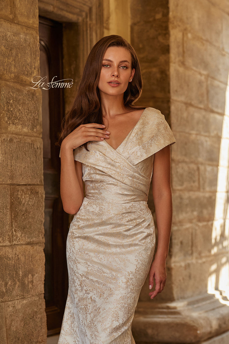 La Femme 33428 V-Neck Textured Fit and Flare Gown