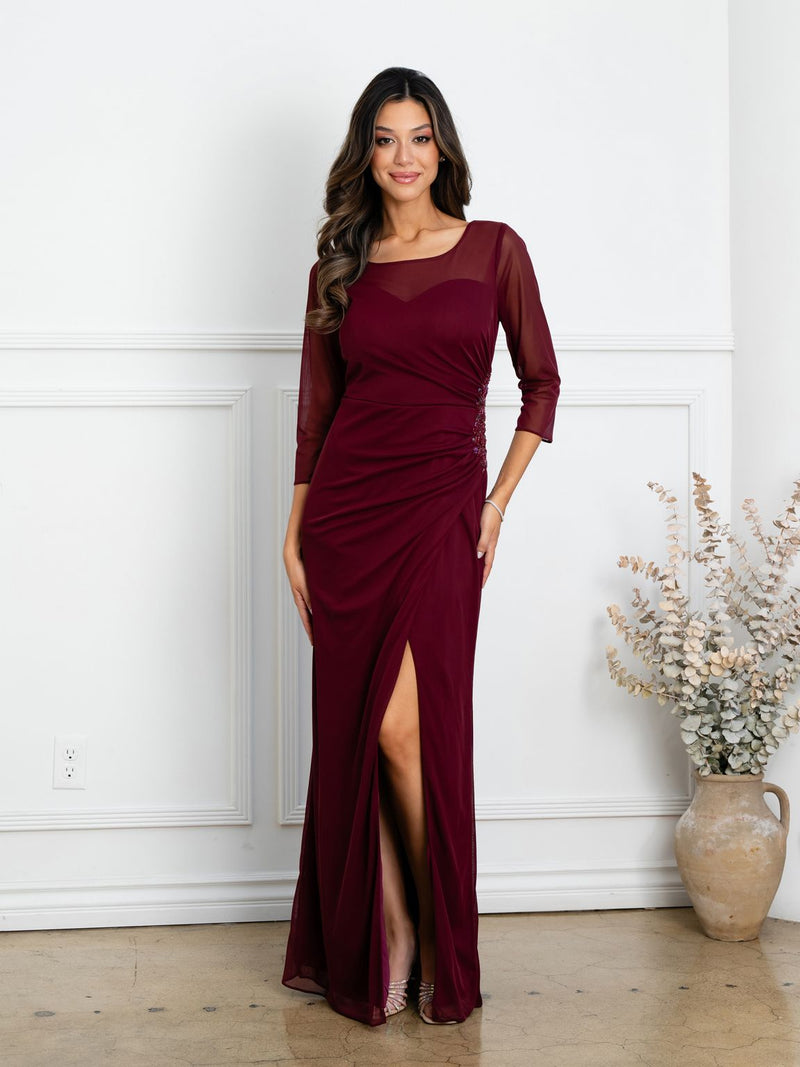 Eva USA EV3501 Structured Woven Slit Formal Dress for Mothers