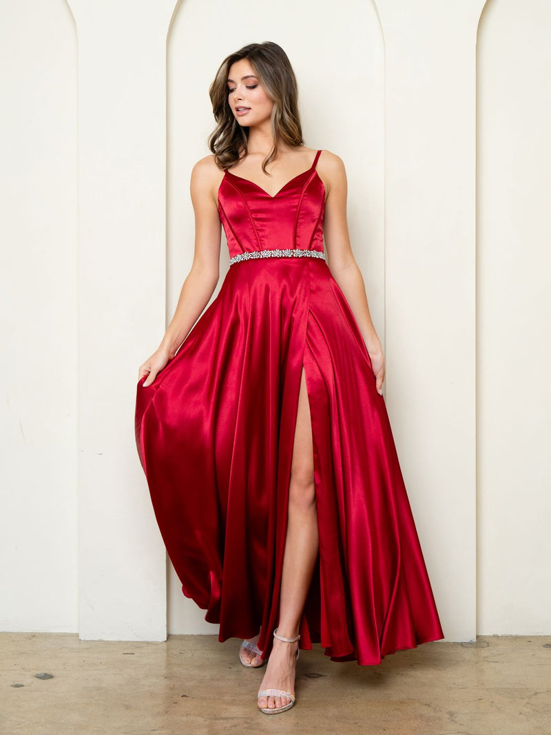 Eva USA EV3506 A-Line Silhouette Midweight Woven Slit Dress