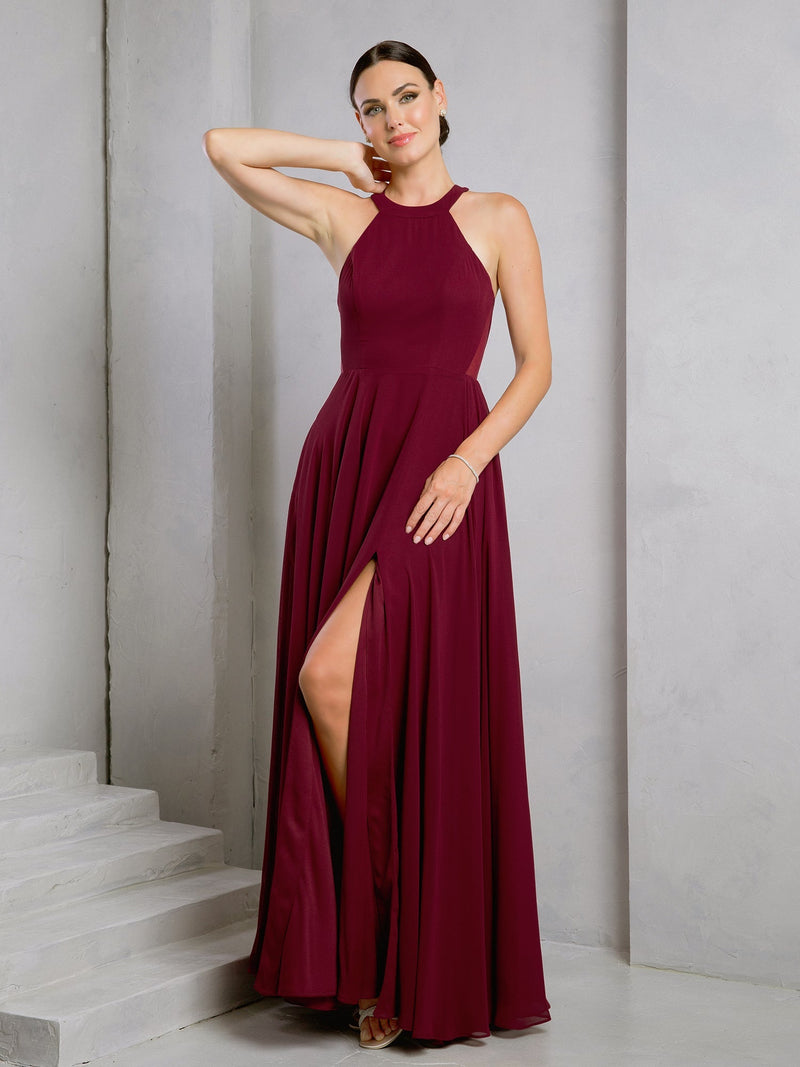 Eva USA EV3513 A-Line Side Slit Woven Dress With Tailored Structure