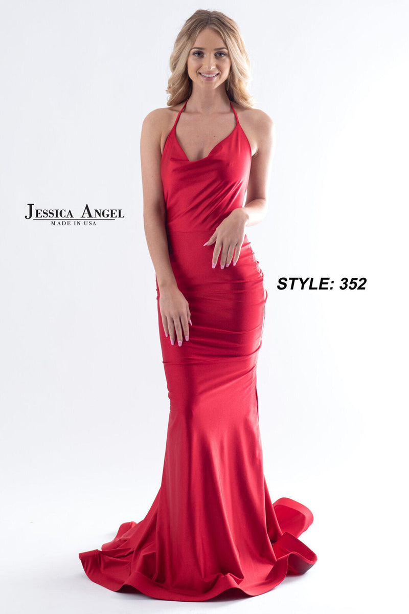 Jessica Angel JA352 Halter Cowl Neck Fitted Open Back Ruched Jersey Dress