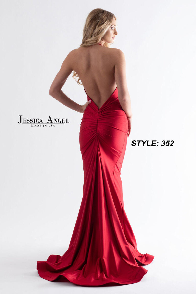 Jessica Angel JA352 Halter Cowl Neck Fitted Open Back Ruched Jersey Dress