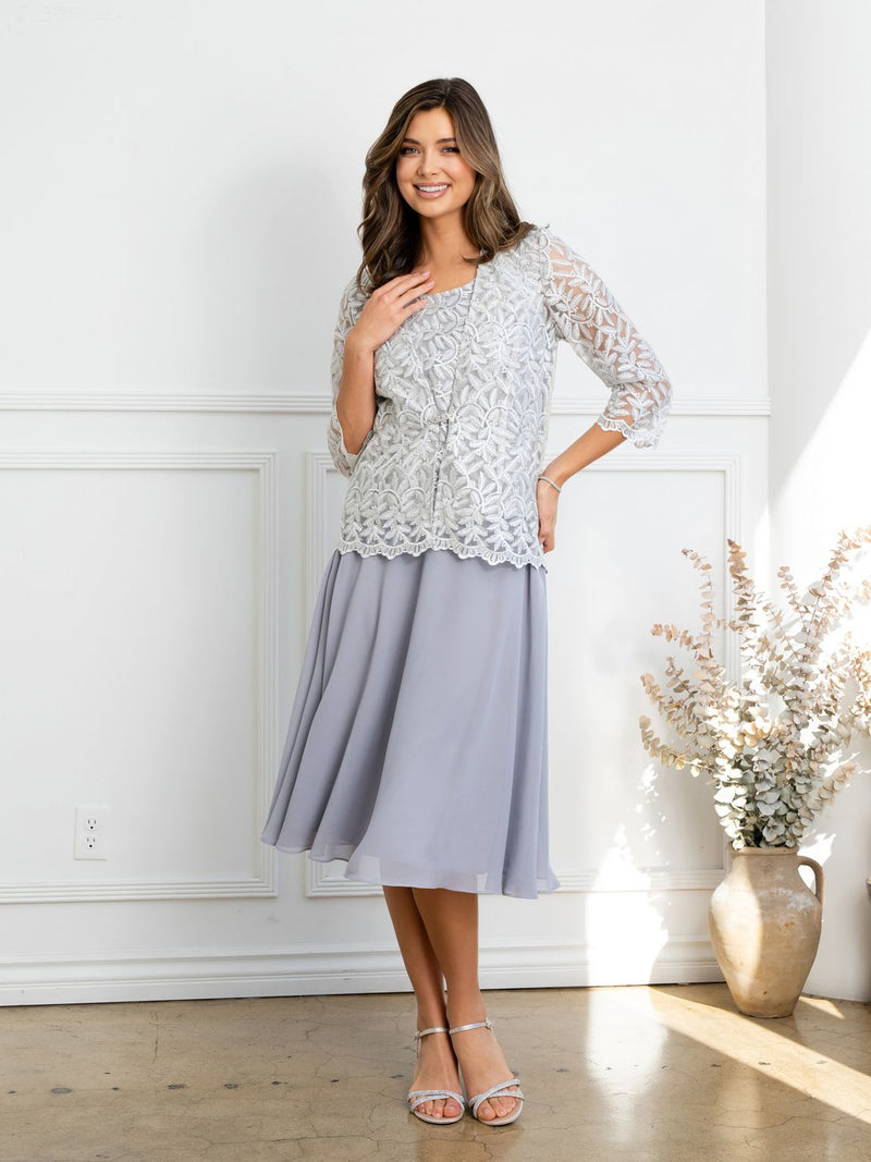 Eva USA EV3530 Structured Metallic Sheen Cocktail Set with Jacket Dress