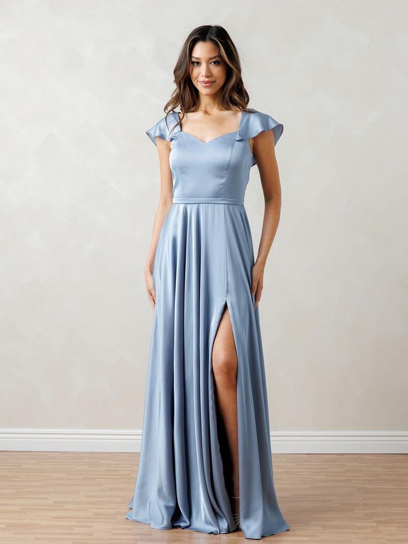 Eva USA EV3532 A-Line Flutter Sleeve Synthetic Blend Dress with Clean Silhouette