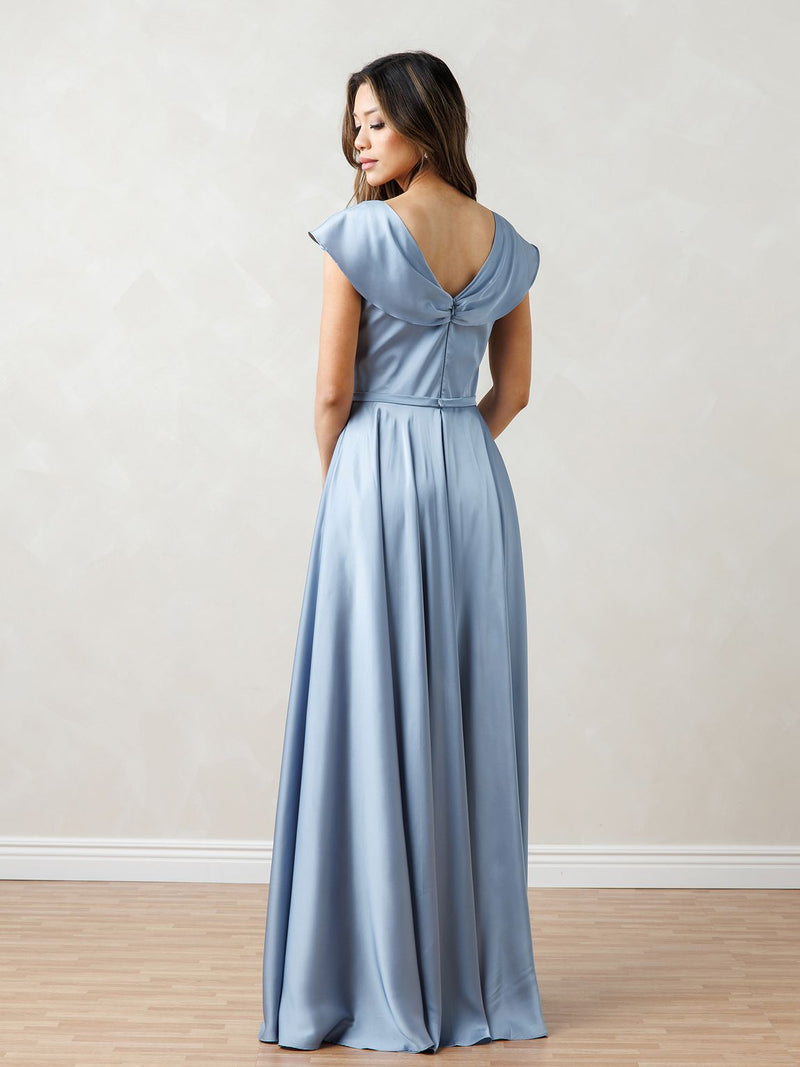 Eva USA EV3532 A-Line Flutter Sleeve Synthetic Blend Dress with Clean Silhouette