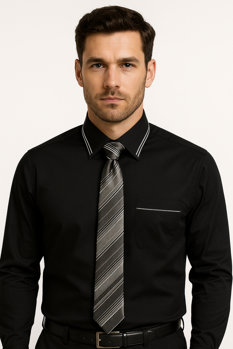 French Cuff With Tie And Handkerchief Style Multi-Color Men's Dress Shirt