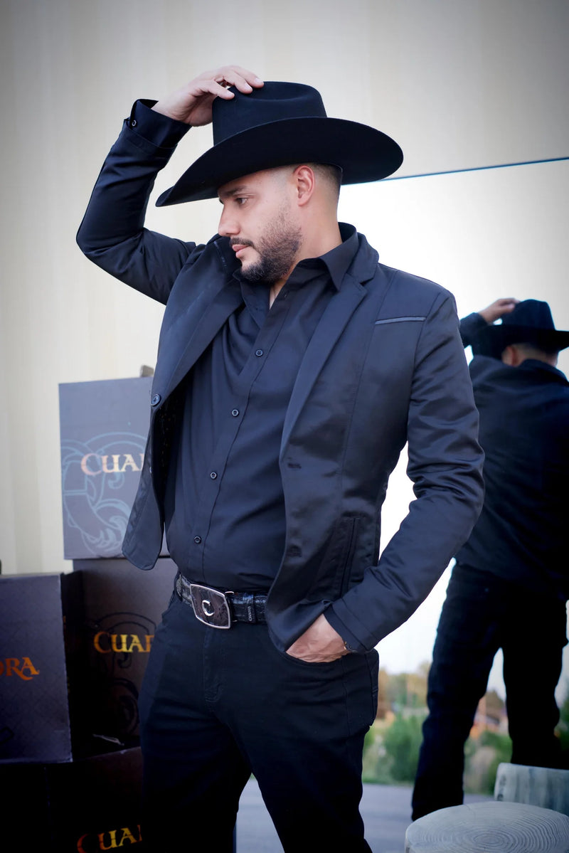 Men's Western Black Blazer Slim Fit Shiny Finish Sport Coat for Weddings, Prom & Formal Events