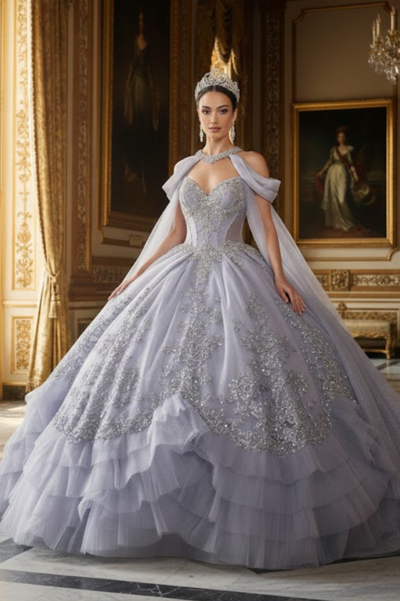 Luxury Ball Gown QuinceaƱera Dress with Glitter Tulle Skirt & Beaded Corset By Layla K LK284