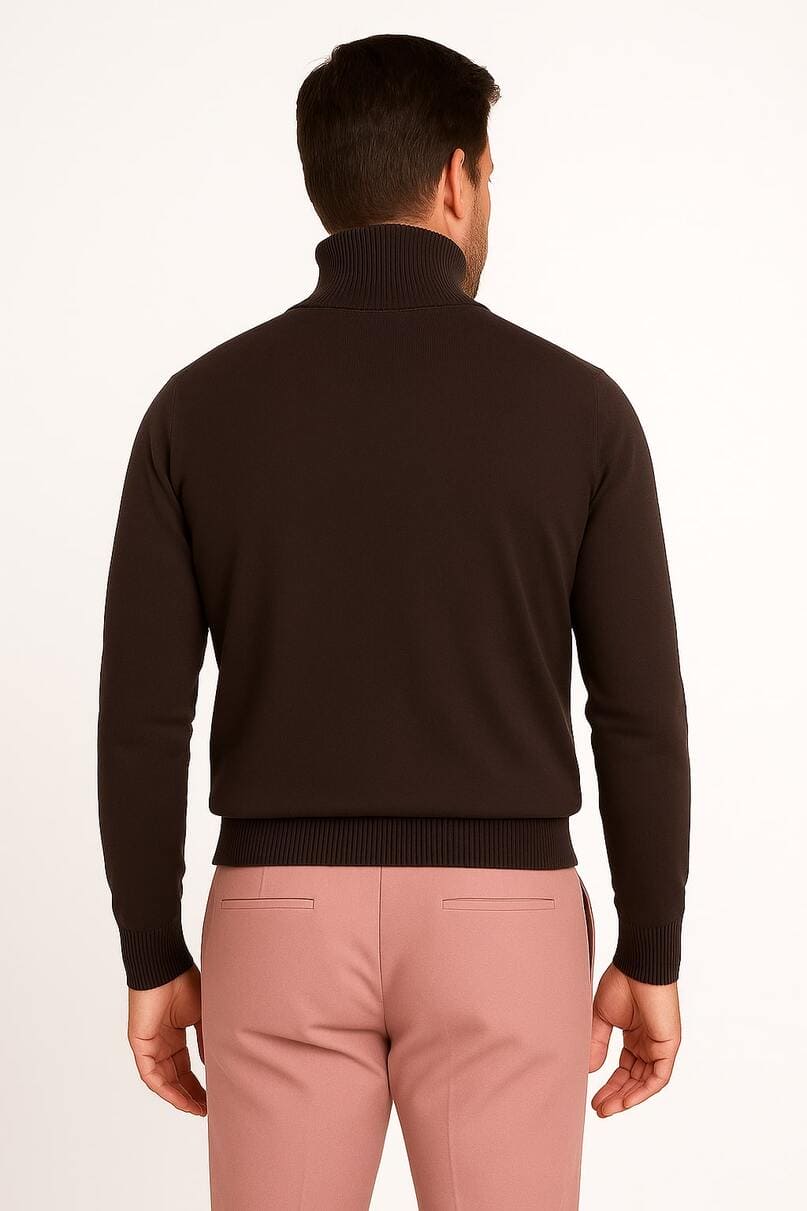 Men's Brown Turtleneck Sweater – Classic Slim Fits Knit Pullover for Fall and Winter
