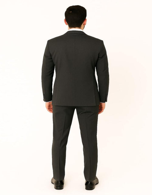 Men's Charcoal Gray 3-Piece Suit with Black Velvet Lapel – Formal Business and Wedding Attire - Gray Tuxedo