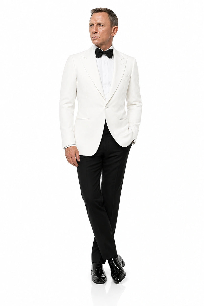 Men’s Pure White Dinner Jacket Blazer – James Bond Style Formal Tuxedo Blazer for Wedding, Black Tie & Evening Wear