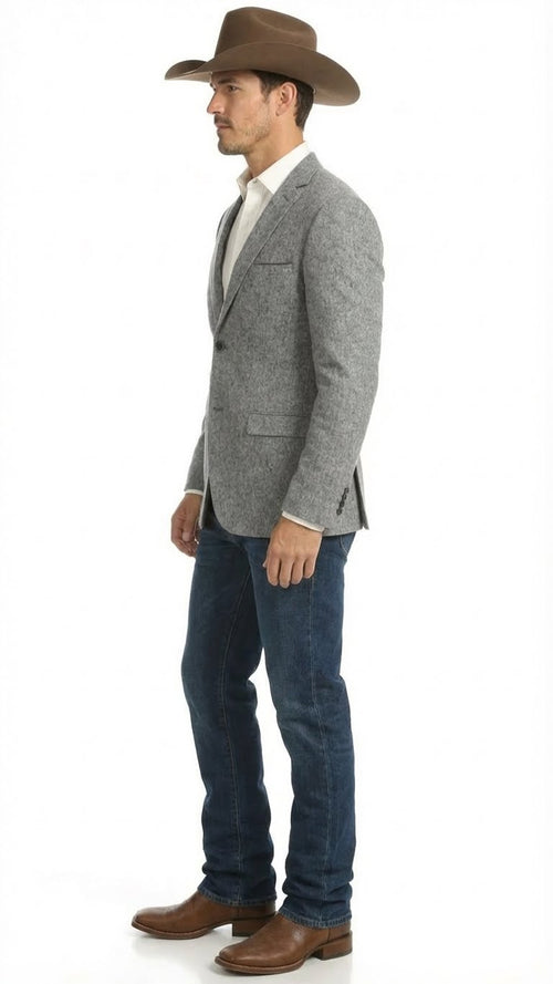 Men's Grey Tweed Herringbone Western Blazer Jacket Style Look, Textured Formal Casual Sport Coat for Jeans