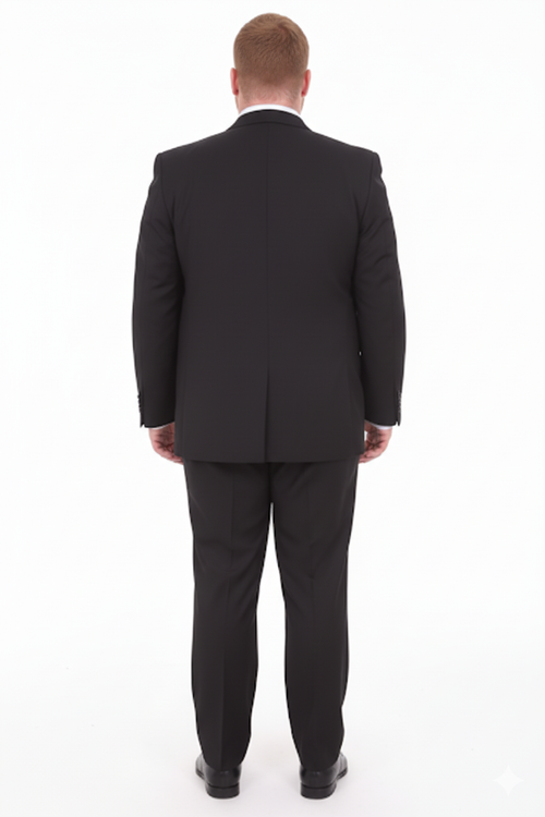 Mix And Match Suits Men's Black Portly Fit Tonal Pinstriped Pattern Two Button Super 130'S Suit Executive Fit Suit - Mens Portly Suit