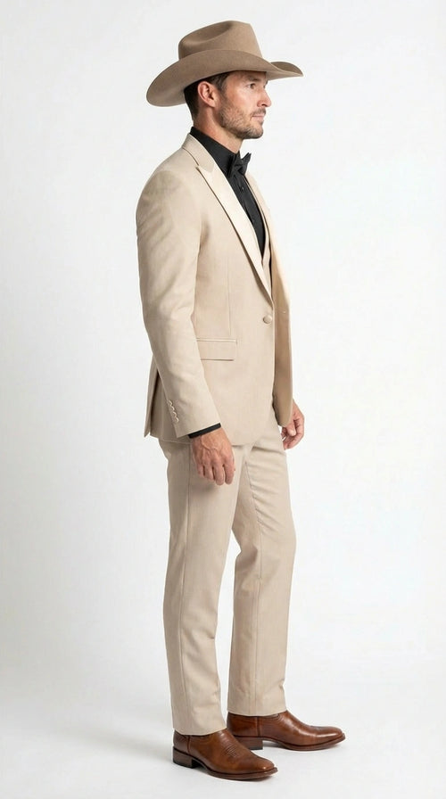 Men’s Tan Cowboy Suit – Western Formal Two Piece Suit for Weddings, Champaign Sand Color