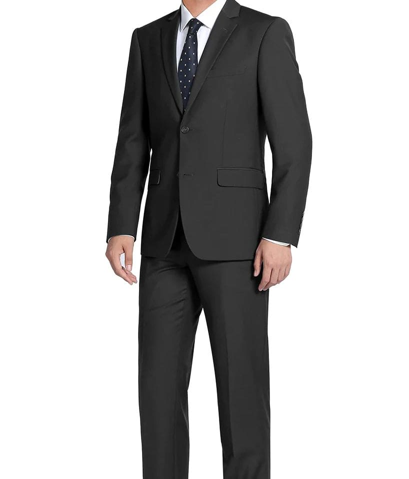 Black 100% Virgin Wool Regular Fit Pick Stitched 2 Piece Suit