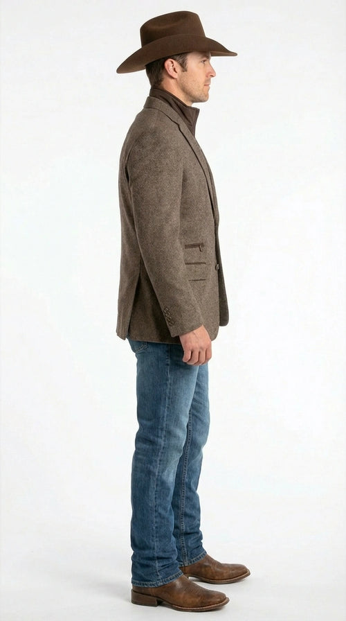 Men’s Brown Herringbone Tweed Cowboy Western Blazer – Classic Country Sport Coat Jacket for Ranch Wear, Cowboy Jacket