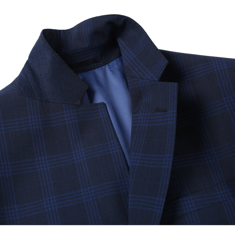 564-3 Men's Slim Fit Wool Blend Stretch Checked Suit