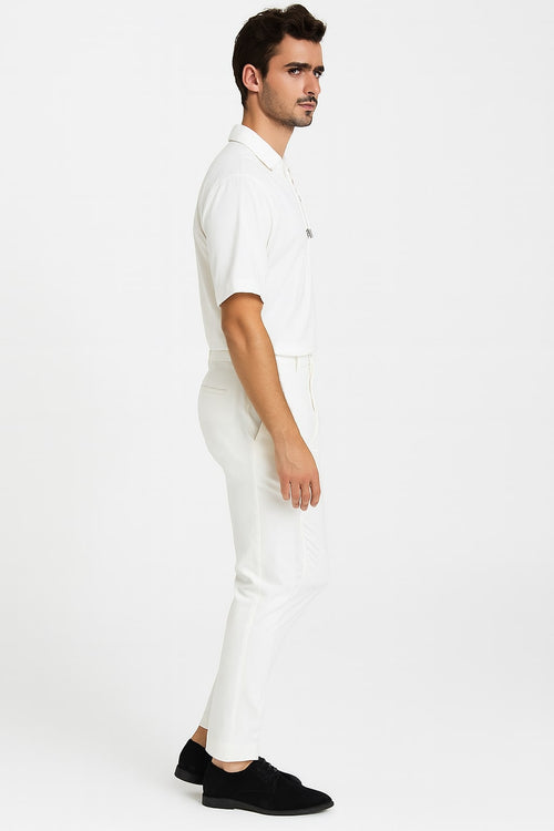 Men's short-sleeved white Renaissance shirt. Crafted from linen, it features a collared neckline and adjustable front lacing for a custom fit.