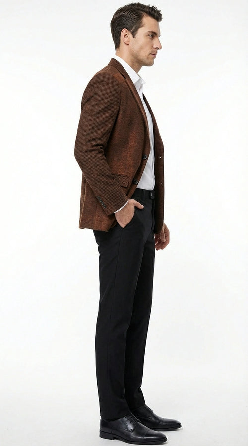 Men’s Zacchi Brown Textured Blazer – Classic Single Button Sport Coat with Notch Lapel Formal Jacket