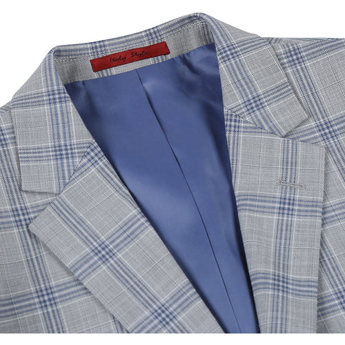 293-15 Men's Slim Fit Notch Lapels Light Gray Check Suits
