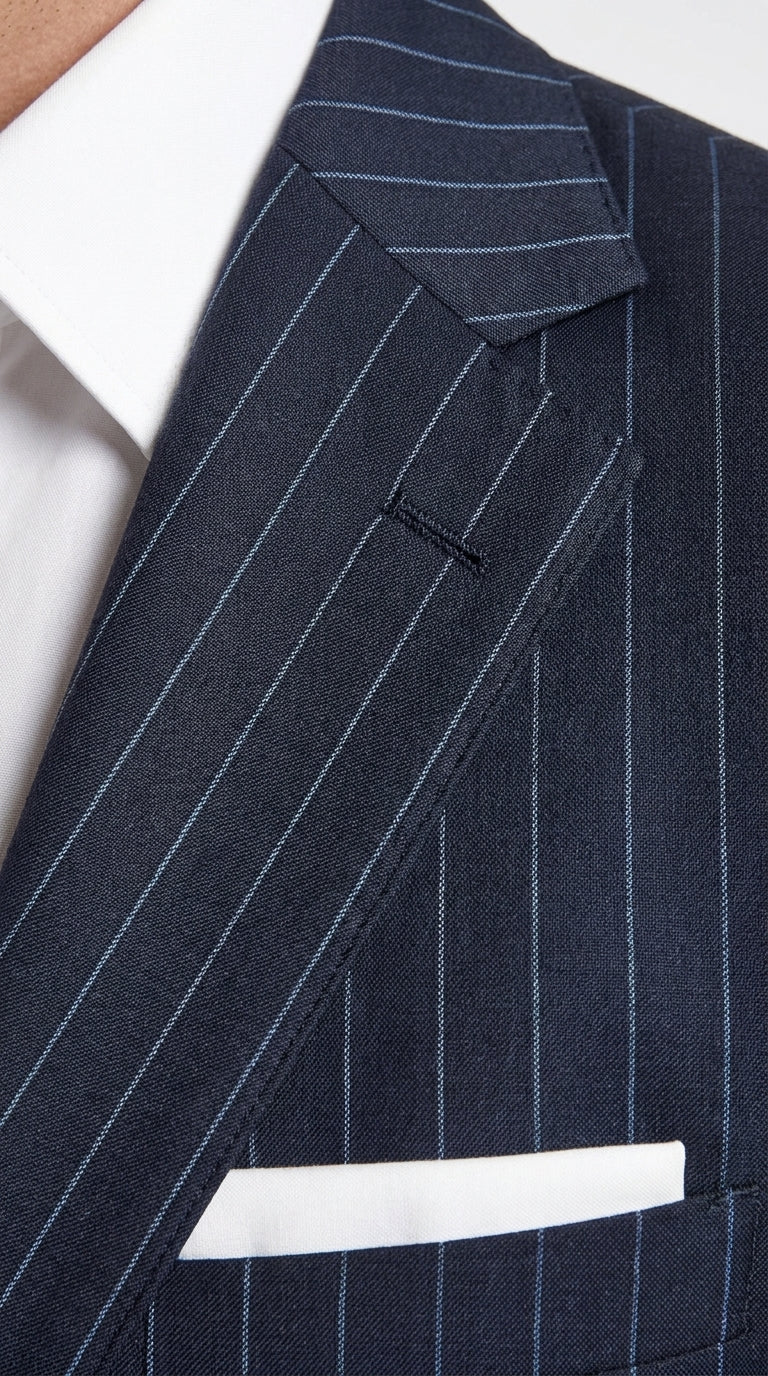 Men’s Patrick Bateman Inspired Navy Pinstripe Suit – American Psycho 1980s Business Style 2 Piece Suit