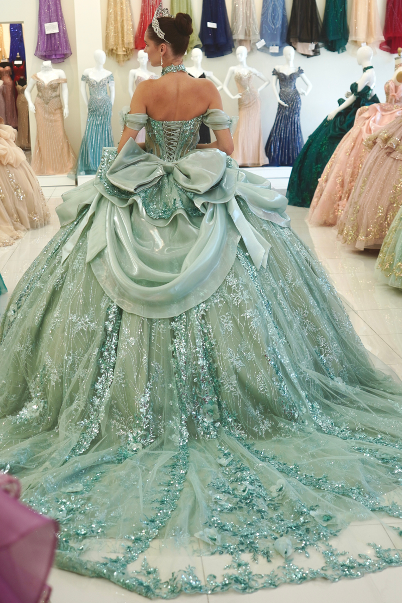 Off-Shoulder Sweetheart Beaded Corset Glitter Ball Gown QuinceaƱera Dress by Layla K LK313