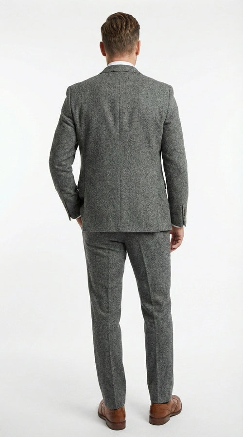 Men’s Peaky Blinder Light Grey Tweed Suit with Vest – Classic Three Piece Formal Suit, Vintage Wedding Business Outfit