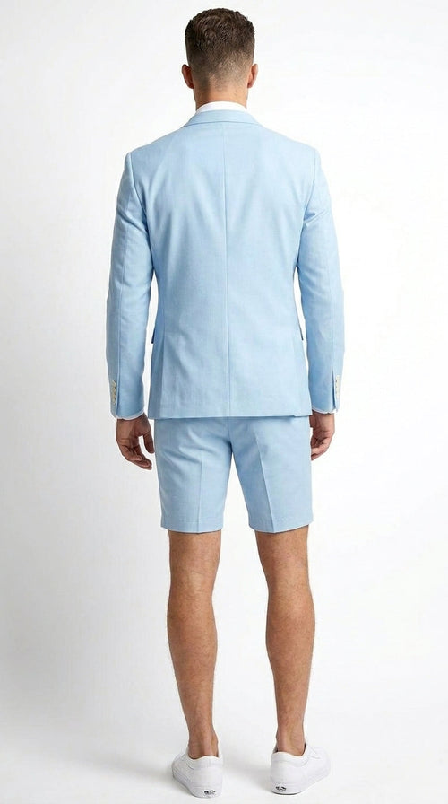 Men’s Light Blue Suit with Shorts – Casual Summer Blazer and Shorts Set for Wedding, Party and Smart Casual Wear