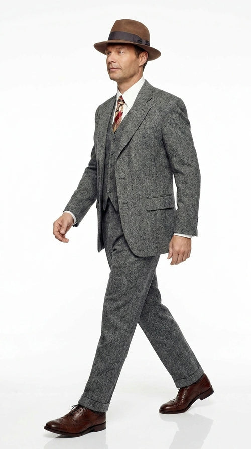 Men’s Grey Vintage Gangster Suit – Bonnie and Clyde Inspired 3 Piece Classic 1920s Formal Outfit